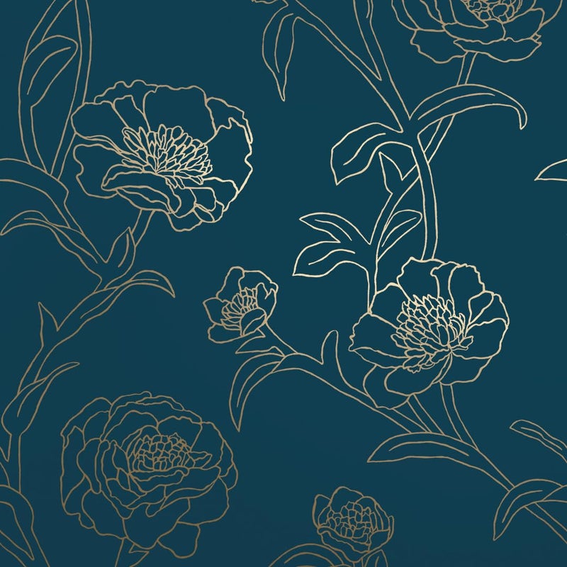 Tempaper Peacock Blue & Metallic Gold Peonies Removable Peel and Stick Floral Wallpaper, 20.5 in X 16.5 ft, Made in the USA - Image 1